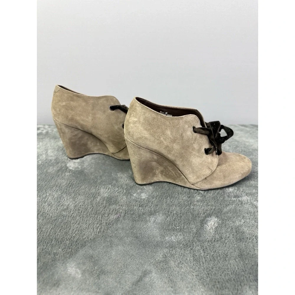 Bussola Women's Enna Boot Size 41‎ 10 Tan Taupe Suede Lace Up High Wedge